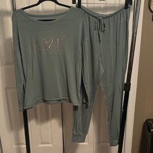 Victoria’s Secret Sage Green Lounge Set with FOIL "LOVE" Graphic